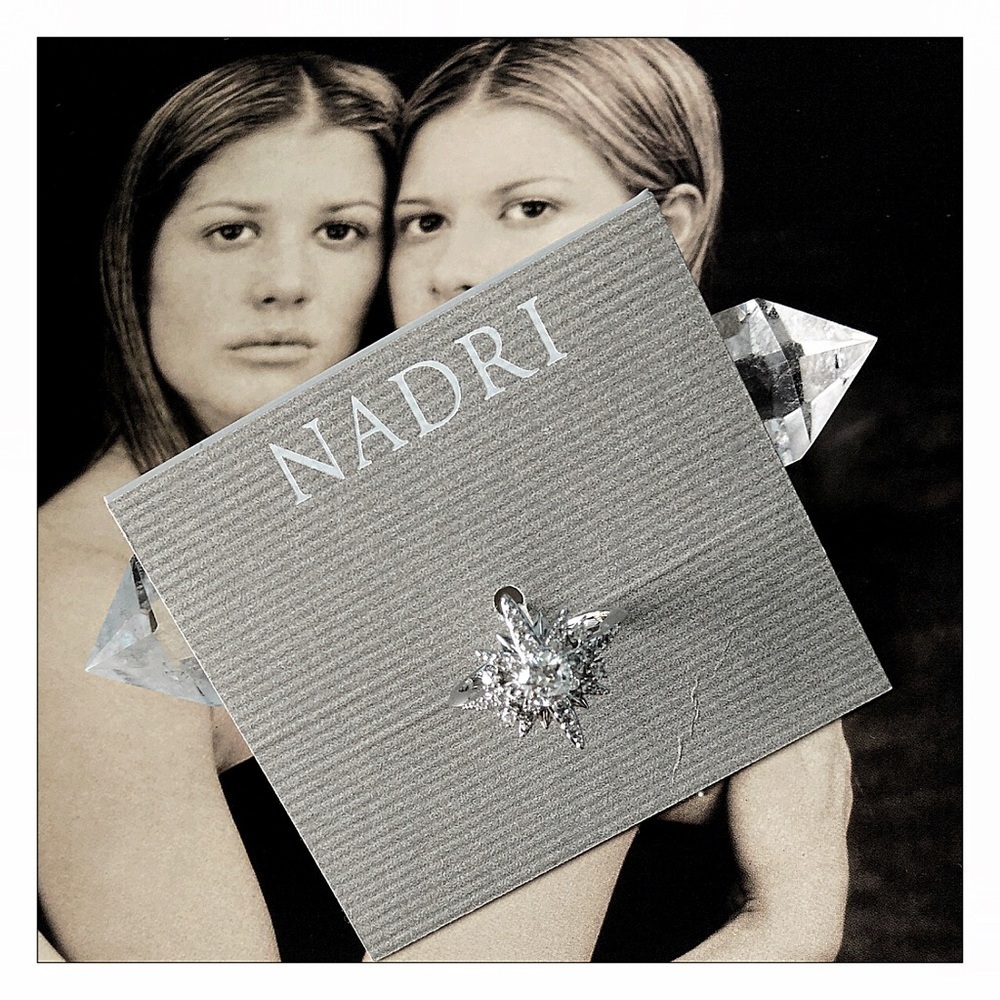 Nadri Rhodium Plated CZ Sunburst Ring